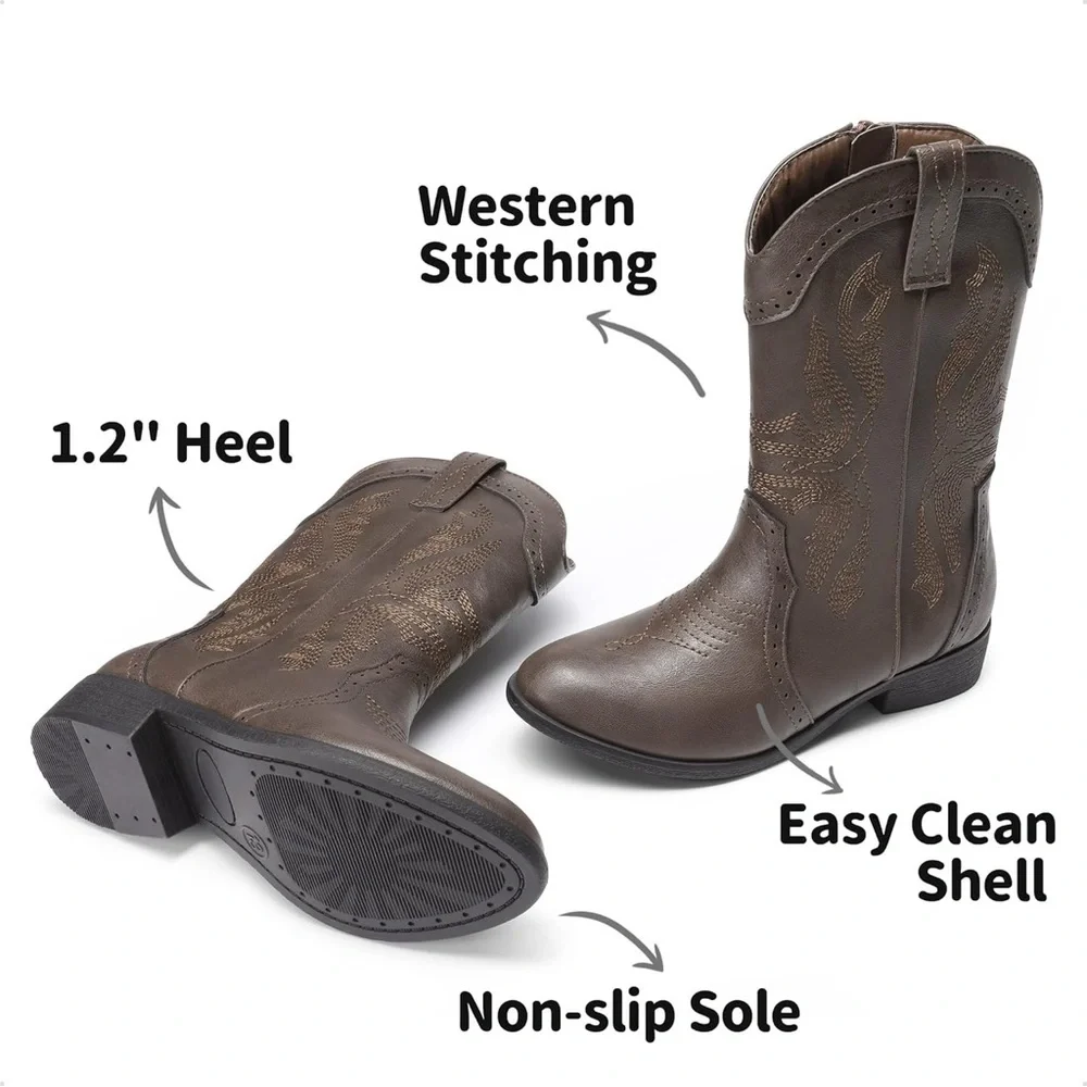 Dream Pairs Brown Kids Cowboy Boots